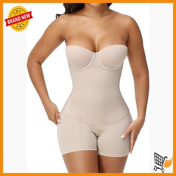 Strapless Shapewear Bodysuit with Lace-Up Back and Underwire Support